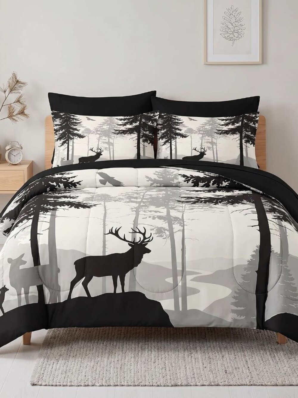 King Comforter Set with Sheets, 7 Pieces Forest Woodland Bedding